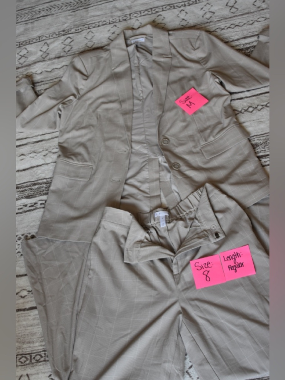 Leith Beige Plaid Pantsuit - Two-Piece Set